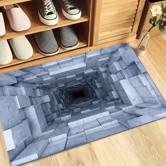 3D Optical Illusion Rug Realistic Visual Trap Doormat Endless Abyss Entrance Rug Non-Slip Floor Mat for Bedroom Bathroom Living Room