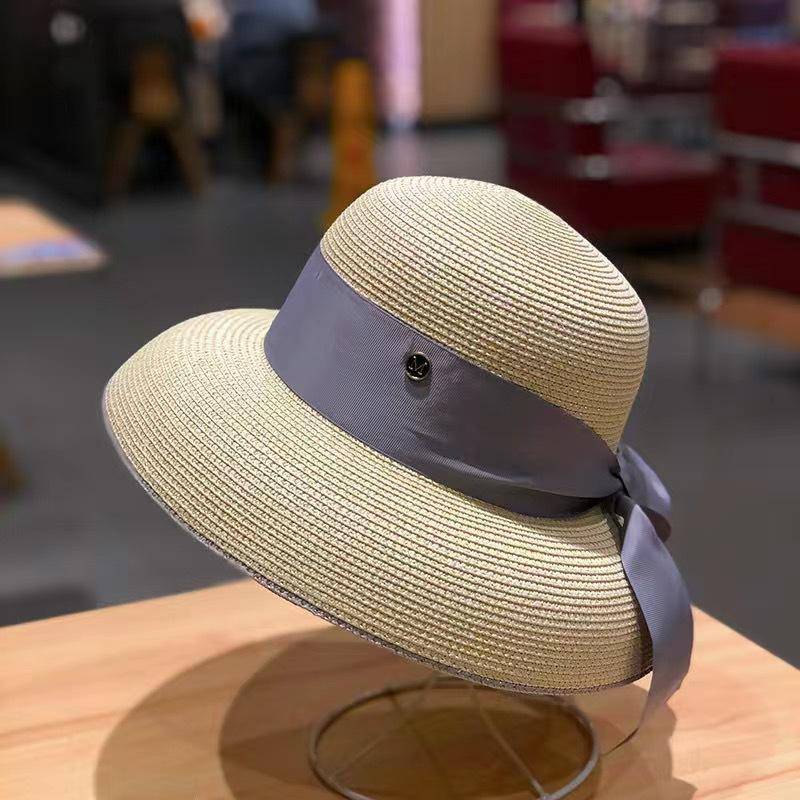 Pălărie de paie cu curea de mătase Stil retro francez Hepburn pentru femei Modă coreeană Pălărie de soare anti-orbire Versatilă Șapcă de exterior