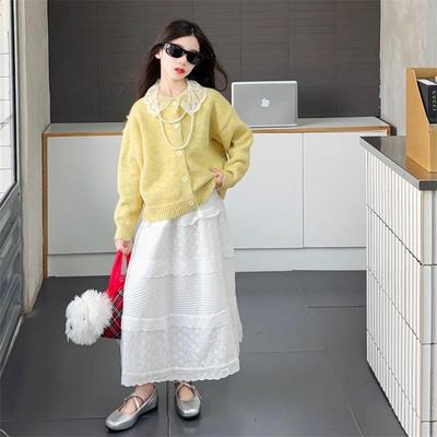 Autumn 2025 Girls' Fashionable Korean-Style Sweater Coat - Stylish Outfit for Big Kids
