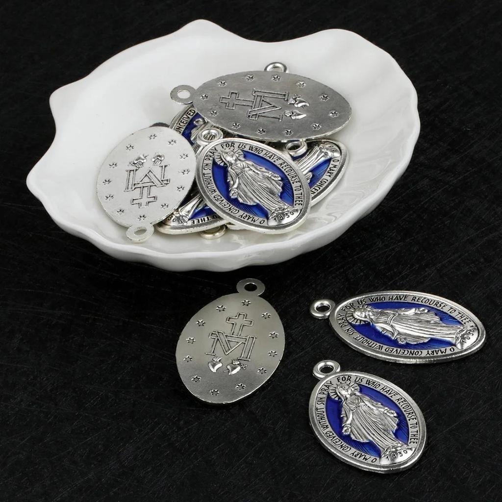20 buc/lot Fecioara Harurilor Medalia Miraculoasă Pandantive Farmece Colier Rozariu Bijuterii Religioase Catolice Smalț Albastru