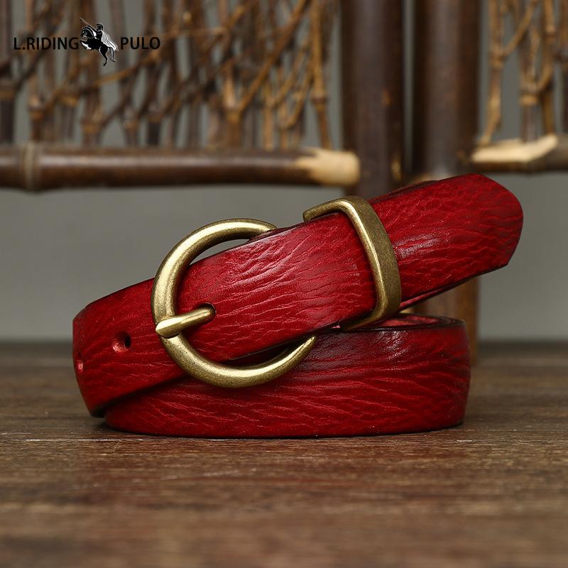 Modny pasek w stylu retro koreańskim, pasujący do wszystkiego, damski pasek z prawdziwej skóry, klamra na bolec, pasek jeansowy z czystej skóry bydlęcej
