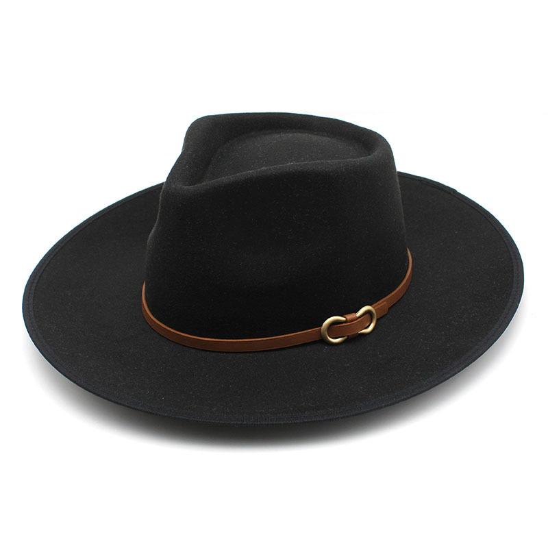 Woolen Top Hat Casual Retro Hemming Flat-Brimmed Hat Atmospheric Versatile Performance Jazz Hat