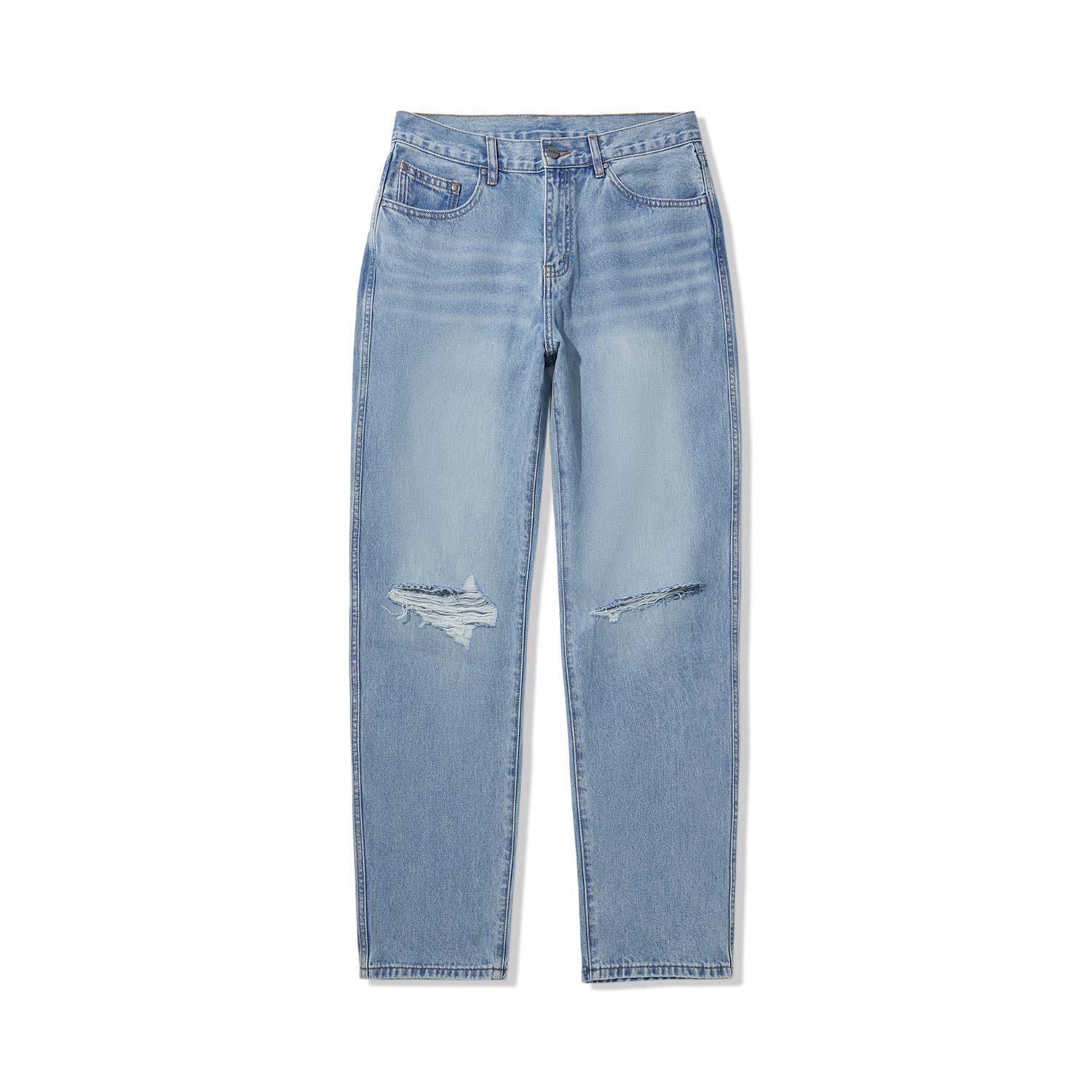 

Коллаборация Li Ning X Pleasures Серия скейтбордов Джинсы мужские прямые, выстиранные, на молнии, с буквенным принтом, деним, низ, светло-голубой деним AJQU185-1 L