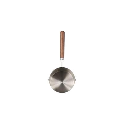 Household Wooden Handle Milk Pan 304 Stainless Steel with Scale Small Sauce Pan Spout Deepen Measuring Spoon Butter Melting