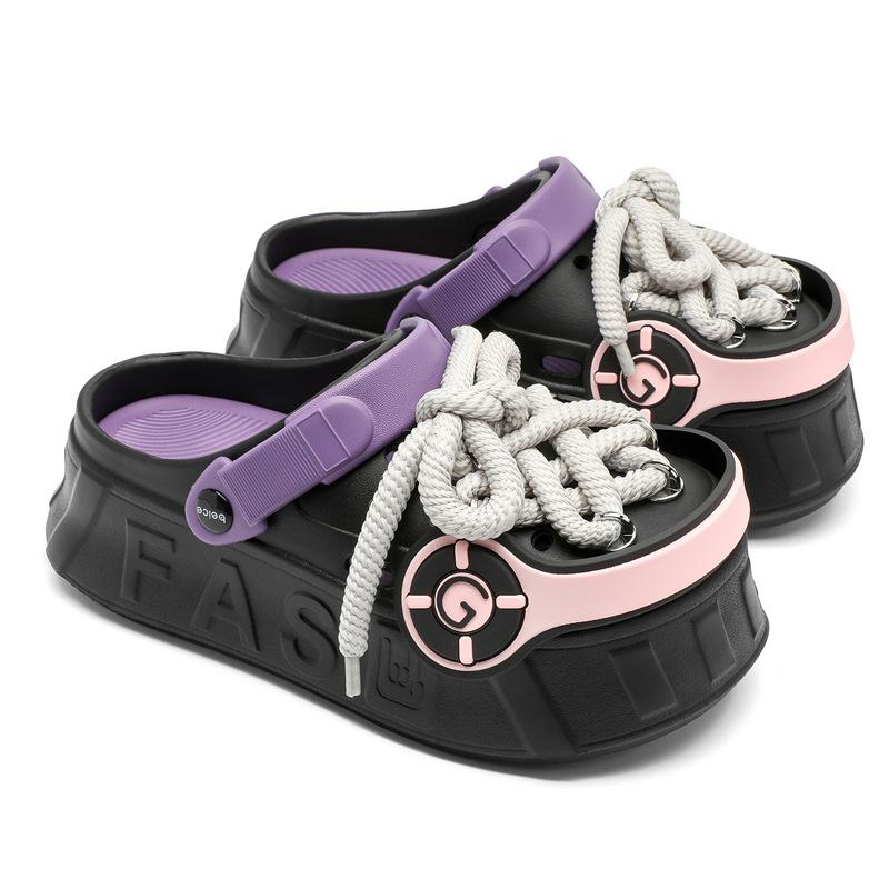 3825 earphones hole shoes women's slippers summer bag head shoes niche personality wear girls beach shoes cool slippers