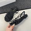 Fashion Woven Thin Strap Gold Flat Roman Sandals Women's Summer 2025 New