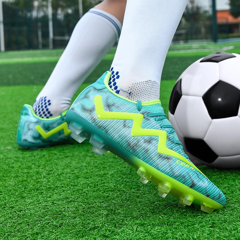 32-45 Football Shoes Men's High-top Football Boots Large Size Long Nails Leather Boys Soccer Shoes