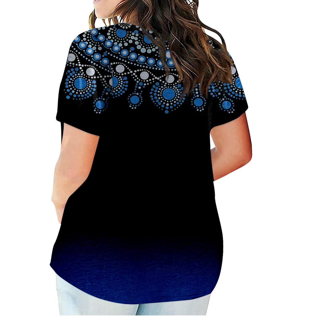 Fashion Plus Size Women's Casual Short Sleeve Round Neck Gradient Print T-shirt With Pockets