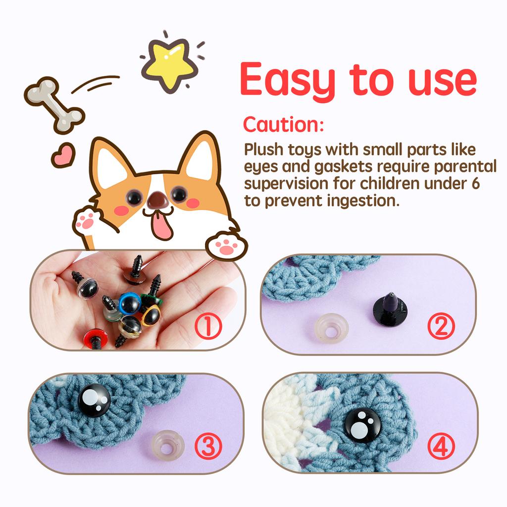 692Pcs Safety Eyes and Noses Kit with Washers Plastic Doll Making Eyes and Noses Kit for Kids DIY Stuffed Animals Crochet Toys