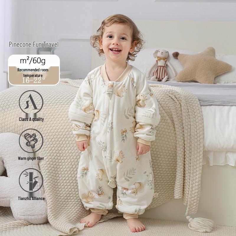 Infant Split-Leg Warm Bamboo Cotton Sleeping Bag - Anti-Kick, Lightweight, Ideal for Spring/Autumn, Ginger Color