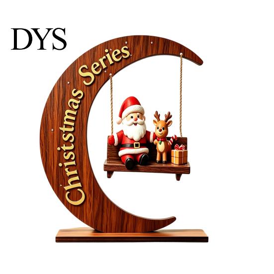 Artisanal Wood Christmas Decor Wooden Swing Ornament with Santa Claus/Bear for Christmas, Tabletop Rustic Home Accents Claus Figurine Living