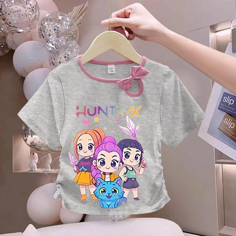 Children's Fairy Tale Witch Girls Group Bowtie Fashion Top - Summer Girls' Pure Cotton Short-Sleeved T-shirt