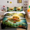 Cute Duckling Underwater Scene Bedding Duvet Cover Set  (1*Duvet Cover 2*Pillowcases, Without Duvet Insert)