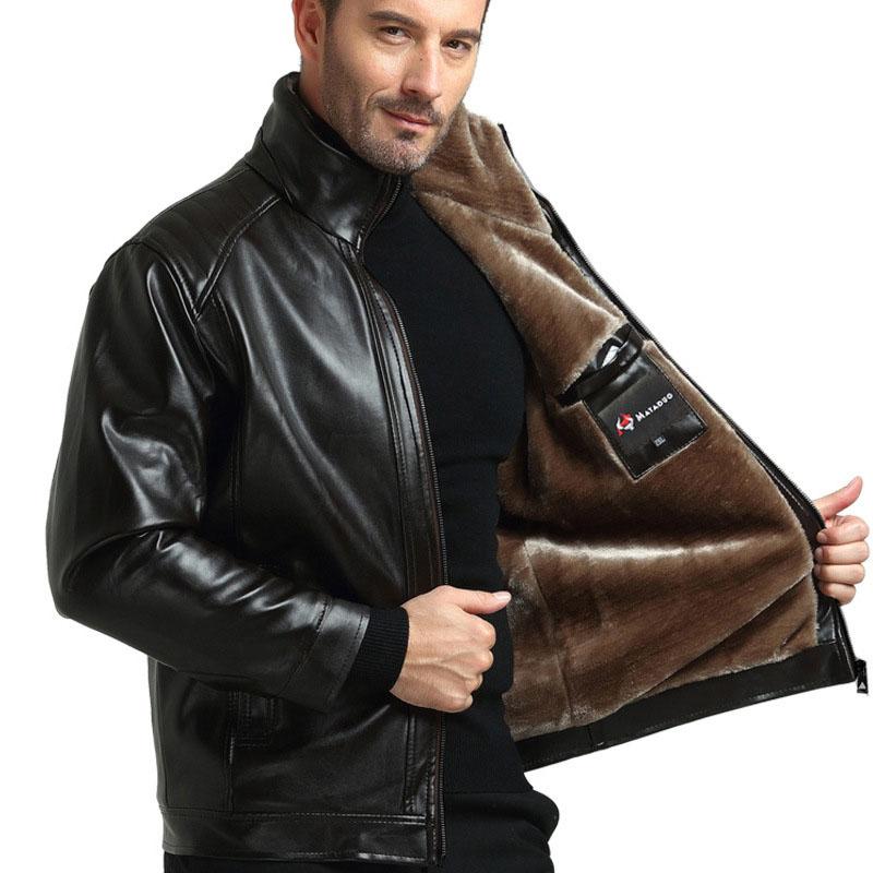 Lederjacke Herren Winter Fleece Warm Motorradmäntel Herrenmode Bikerjacken Slim Übermantel Dicke Pelzjacken