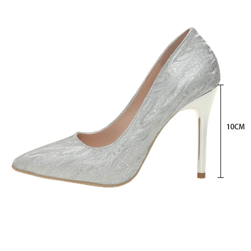 Silver high heels single shoes women's thin heels autumn new pointed wedding shoes large size 4143 temperament high sense