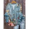 TIFICY Women's Fashion Casual Spring Autumn Flower Pattern Print Long Sleeve V-Neck Blouses & Shirts