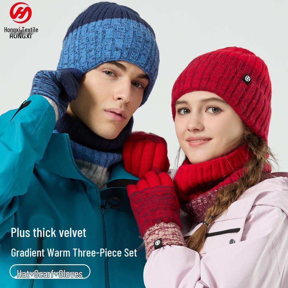 Men's and Women's Winter Cold-Proof Knitted Gloves, Hat, and Scarf Set - Warm and Thickened for Outdoor Use