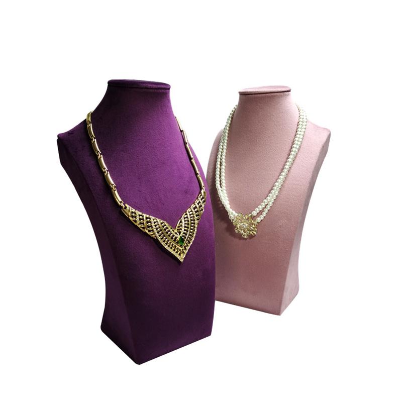 Wooden Thick Neck Jewelry Necklace Pendant Storage Display Stand White Leather Green Pink Purple Velvet Jewelry Display Props