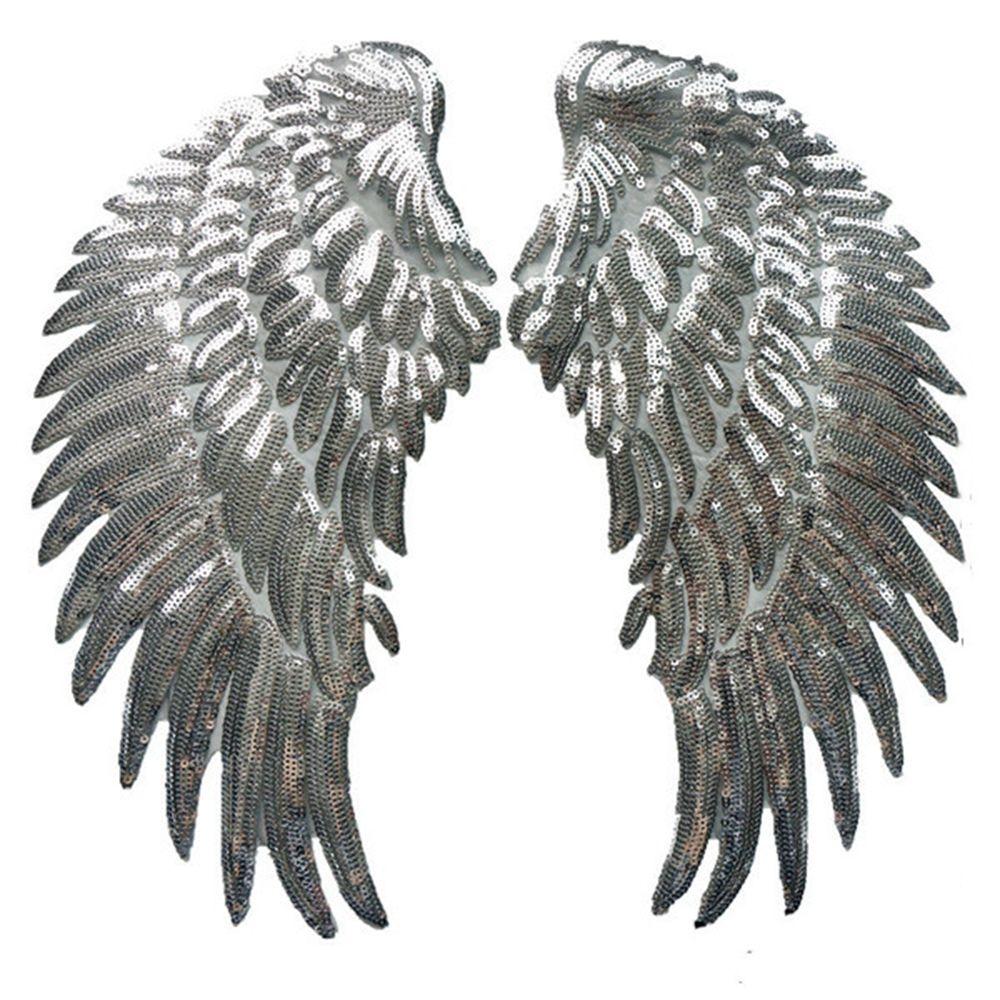 

1 пара пайеточных перьев для платья, джинсов, рубашки, DIY патчи, пришивные аксессуары, украшение для одежды, аппликация серебряный