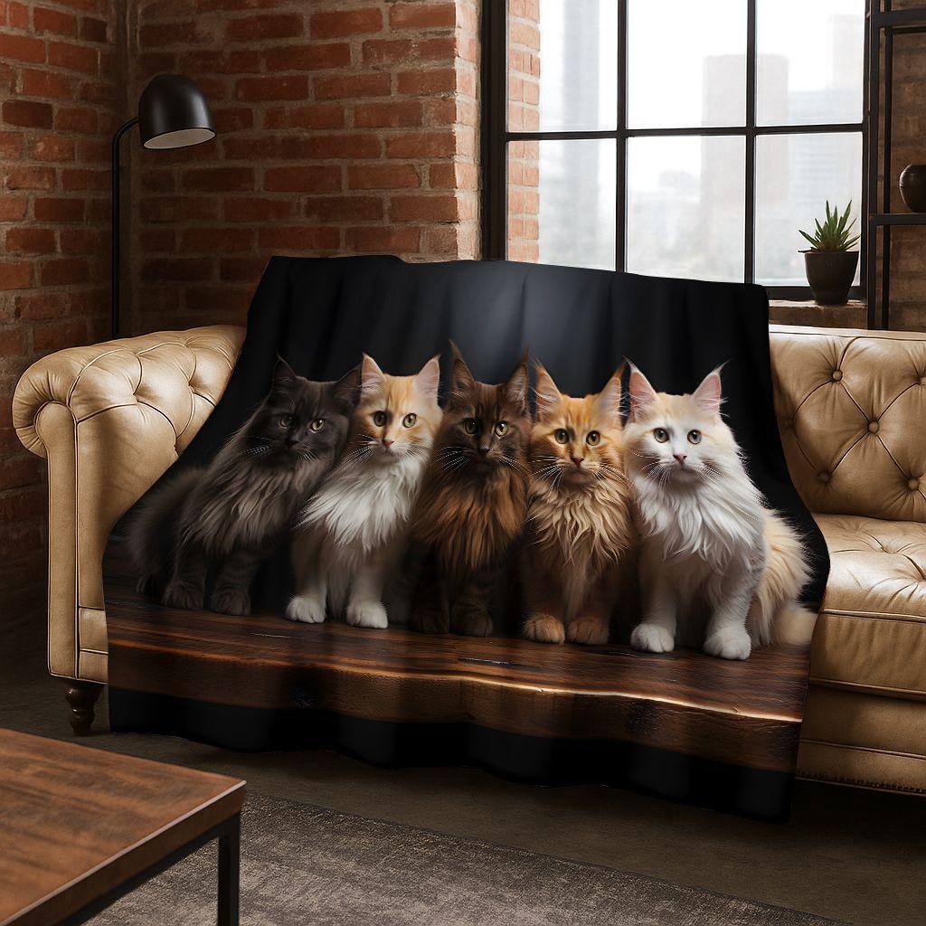 2026 Nová Roztomilá Kočka Koťátko Mňau Kreslená Flísová Přikrývka, Útulná Měkká Plédová Přikrývka pro Domov Ložnici Postel Pohovku Piknikový Potah Dětský Dárek