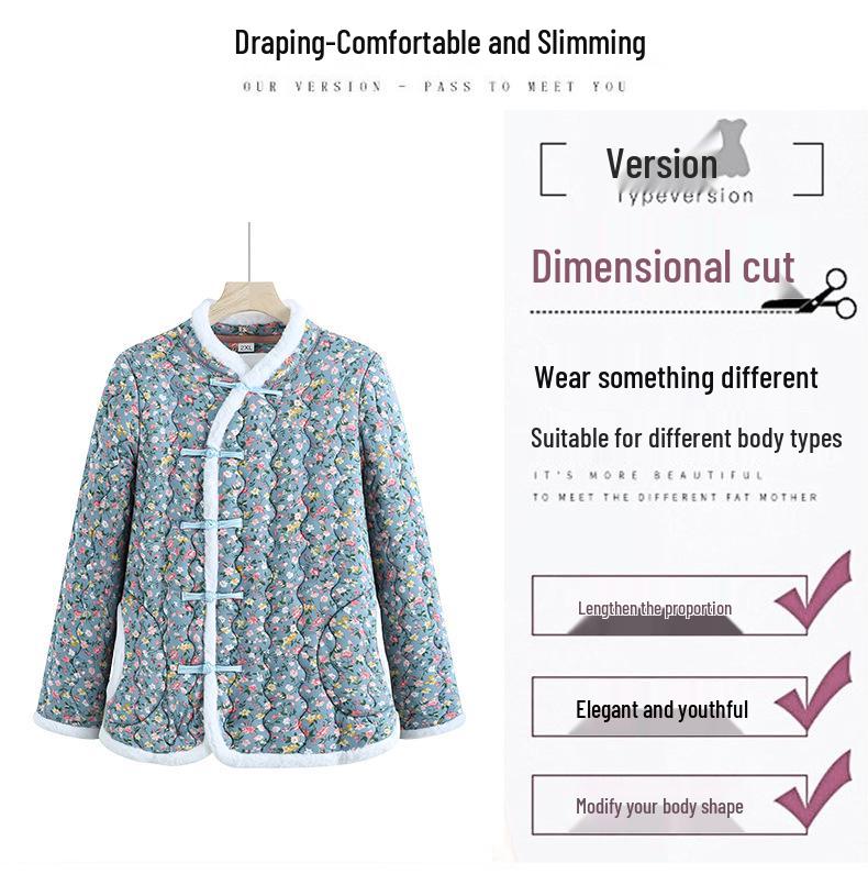 Women's Retro Ethnic Tang Suit Cotton-Padded Jacket with Floral Design & Chinese Frog Buttons - Thick Winter Coat