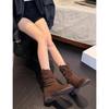 Retro round head short boots women's 2025 autumn new fashion versatile casual medium tube pleated western pile Martin boots
