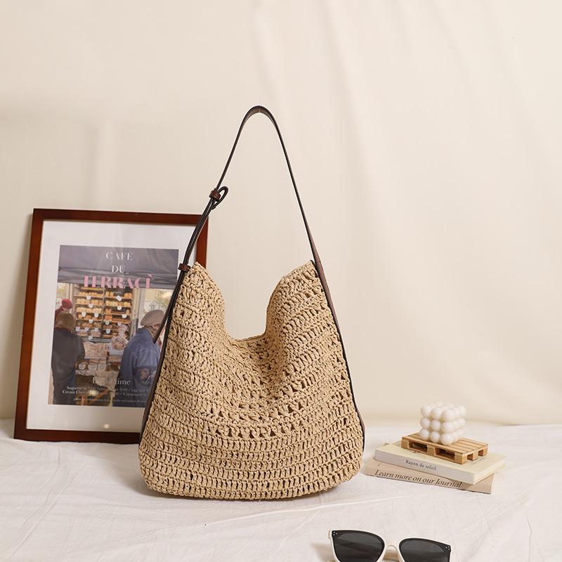 

Leisure Large Capacity Grass Woven Shoulder Bag New Hollowed Out Handmade Woven Bag Women s Beach Vacation Beach Bag