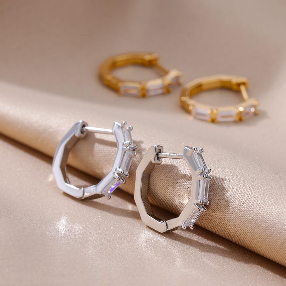 Rectangle Zircon Earrings For Women Gold Plated Stainless Steel Hoop Earrings Trending Luxury Wedding Couple Jewelry Gift