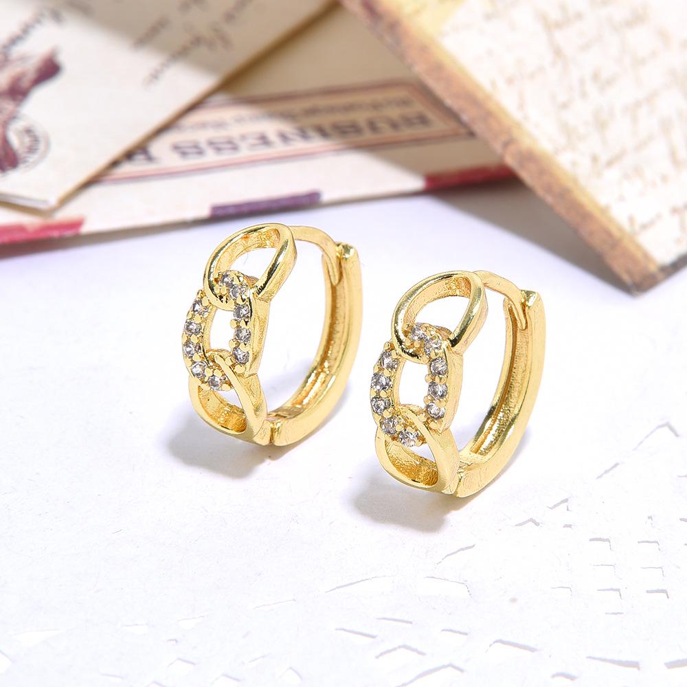 Set of 7 Small Geometric Copper Zircon Earrings for Women - Exquisite Color-Preserving Design