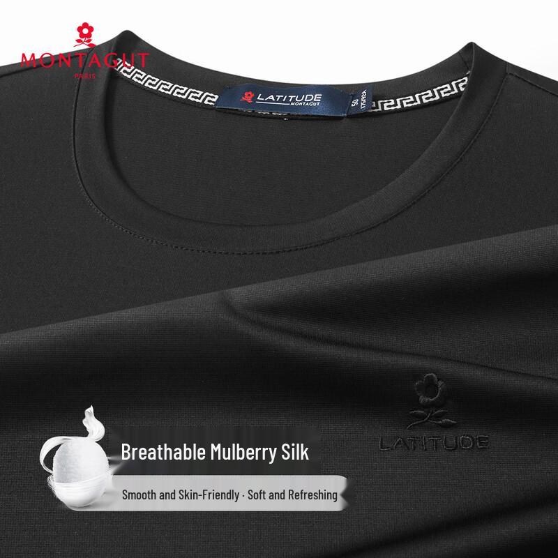 MONTAGUT Men's Breathable Mulberry Silk Blend Round Neck T-Shirt
