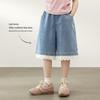 LUSON Stilvolle Denim-Capri-Shorts für Mädchen mit Spitzenbesatz