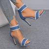 Fashion 2025Spring Summer  Sexy Sandals  Blue Denim Ankle Strap High Heels Shoes Sexy Female Peep Toe Sandals  Shoes for