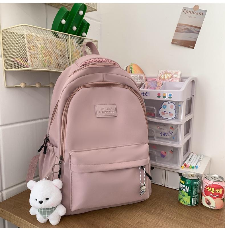 Student Japanese Large-Capacity Backpack Girl Simple And Versatile Backpack Unisex Polyester Material Doll Decoration