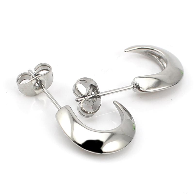 Silberfarbener Halbmond-Steckerohrring für Damen und Mädchen, Schmuck aus Edelstahl, 1 Paar