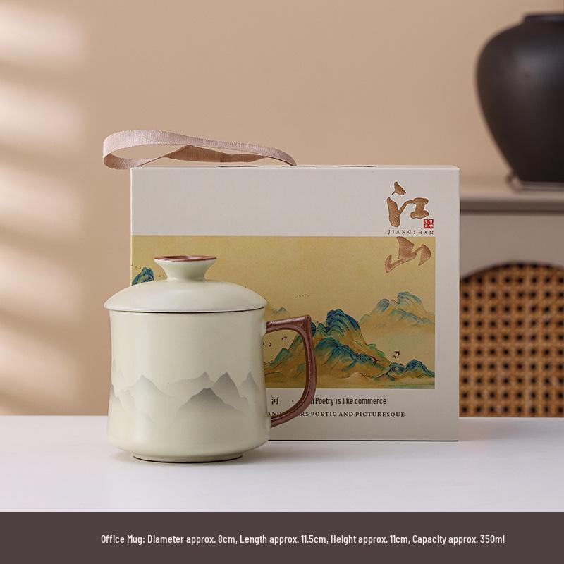 

Китайская керамическая чайная чашка в стиле Килн Цзюнь с крышкой и фильтром - Большая офисная кружка, деловой подарок 301-400ml