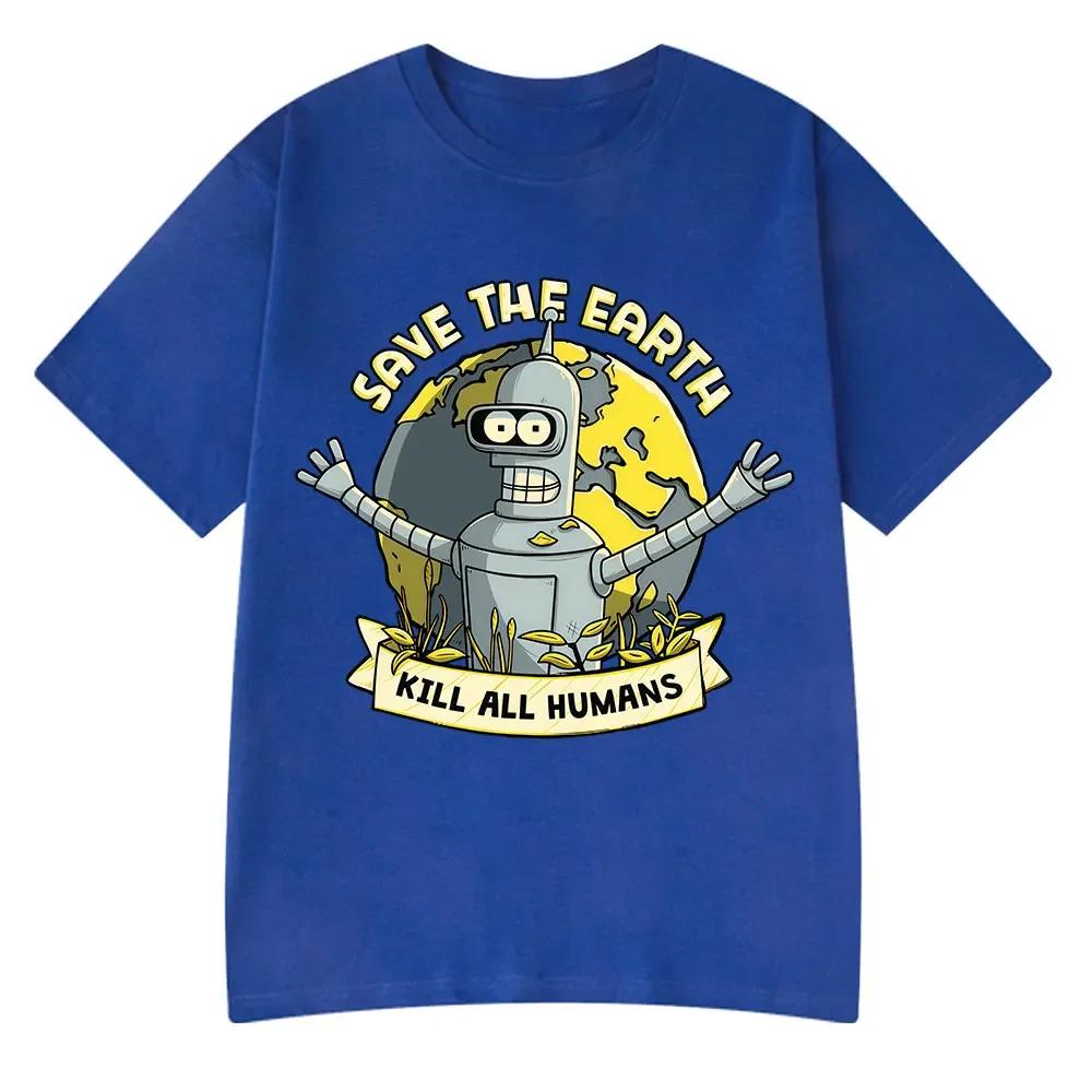 Rettet den Planeten Tötet Alle Menschen Lustige Roboter T-Shirts Herren Damen Kleidung Retro Kurzarm T-Shirts Übergroßes T-Shirt Sommer Shirt