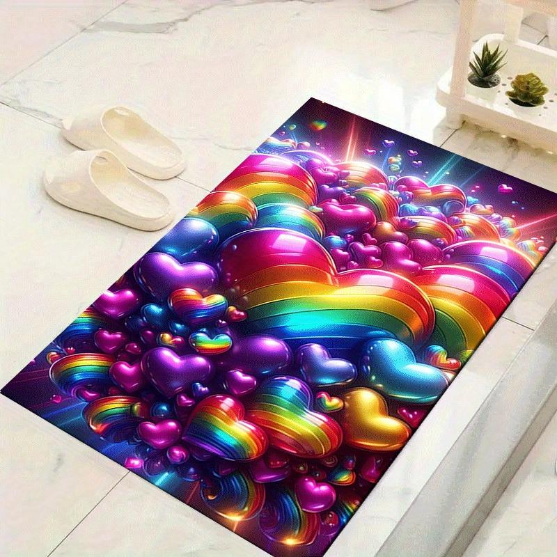 1pc Colorful Love Design Area Rug - Soft, Anti-Slip, and Durable Gaming Room Decor for Bedroom