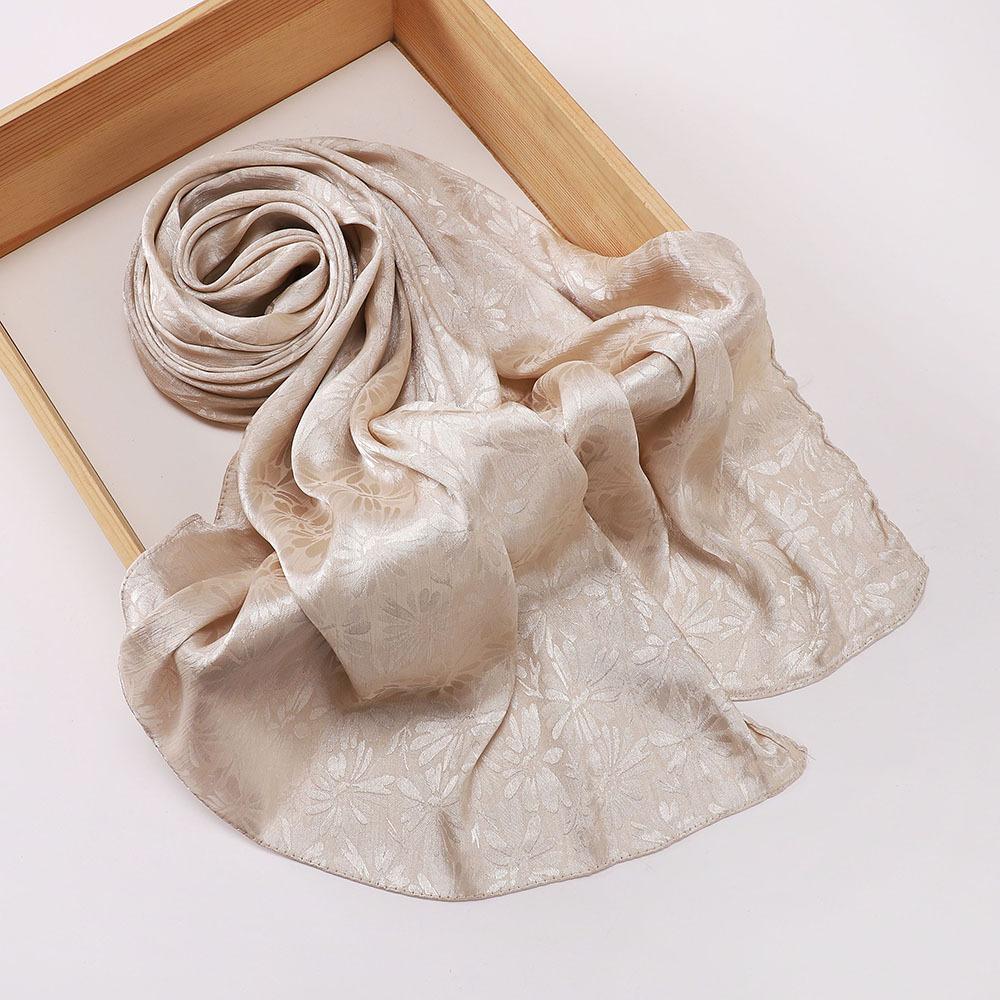 Elegant Women Silk Scarf Satin Solid Flower Wrap Shawl Sunscreen Bandana Hijab Mujer Scarve Pareo Beach Boho Headscarf Sweet New