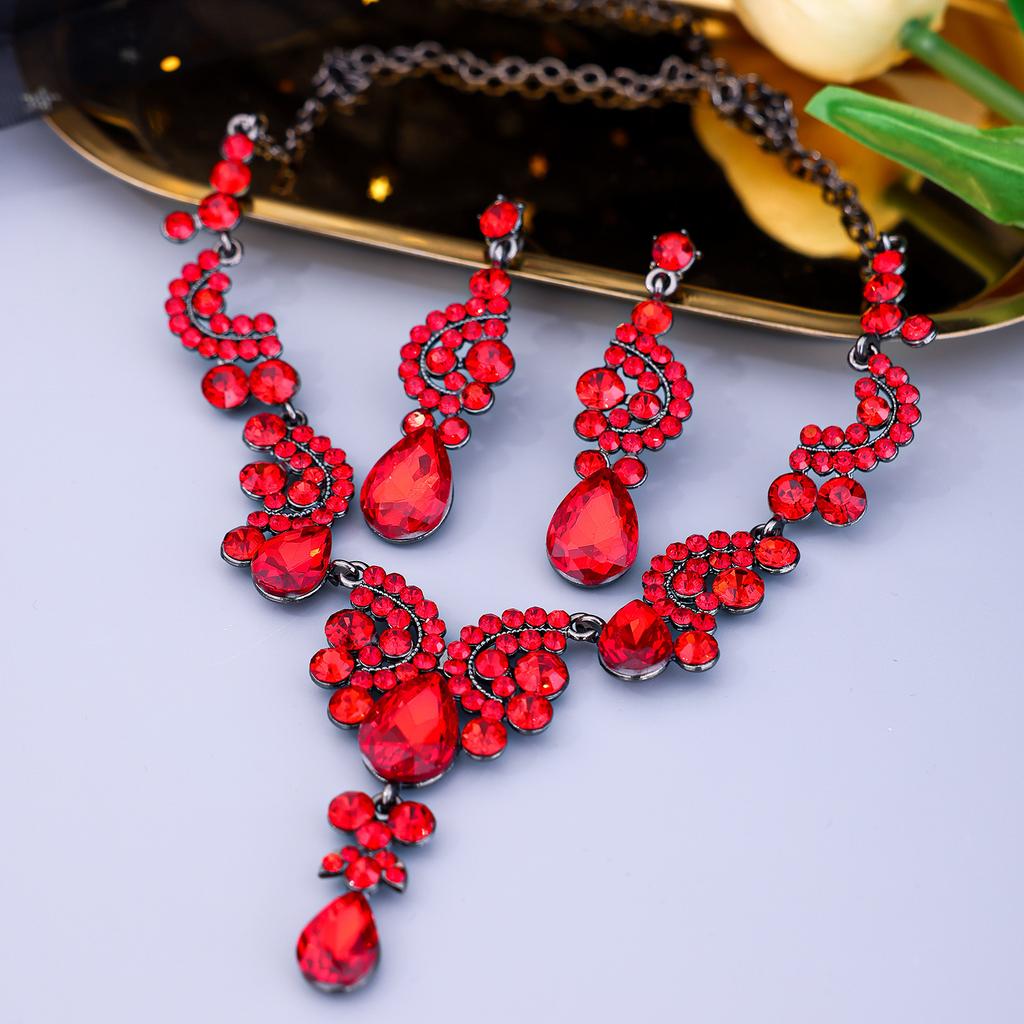 [Small batch customization] Cross-border exquisite bridal jewelry two-piece party dress wedding collarbone necklace earrings