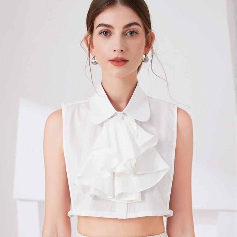 Ruffled Bows Tie Decorative Fake Collar Ladies Detachable Sweater Half Shirt High Collar For Women Girls