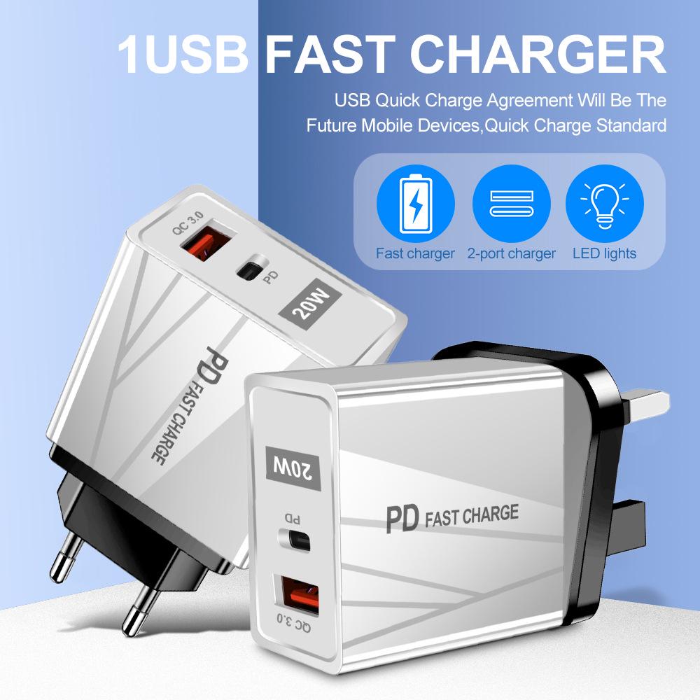 EU & US Standard QC3.0+PD Fast Charging USB Travel Charger (5V/9V/12V)