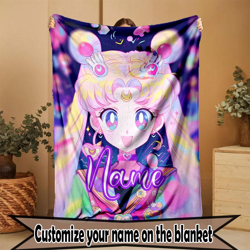 Custom Name Personalized Sailor Moon Print Blanket, Home Decor, Bedroom, Sofa, Camping, Couch, Gifts for Birthday Christmas
