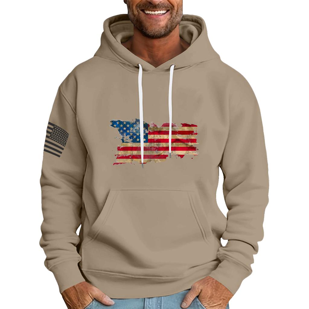 Men's Loose Flag Printed Hooded Sweatshirt Men's Casual Fashion Sports Sweatshirt