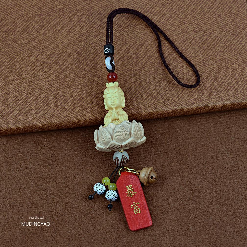 Boxwood Peach Wood Rearview Mirror Ornament: Bodhi Pendant for Peace and Joy