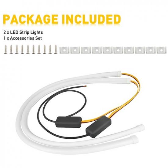 2X 60Cm Amber Turn Signal White Car DRL Daytime Running LED Strip Light Flexible