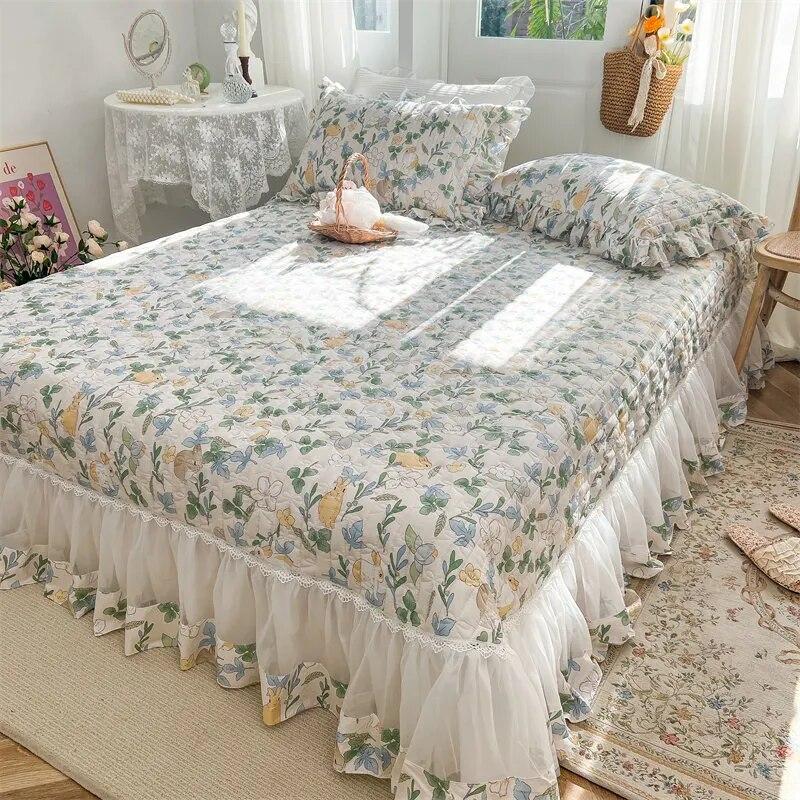 

Корейское шикарное стеганое покрывало, хлопковое покрывало королевского размера 250x270 см, покрывала большого размера с оборками, кружевная двуспальная простыня Queen, 2 наволочки 250x250cm 98x98inch