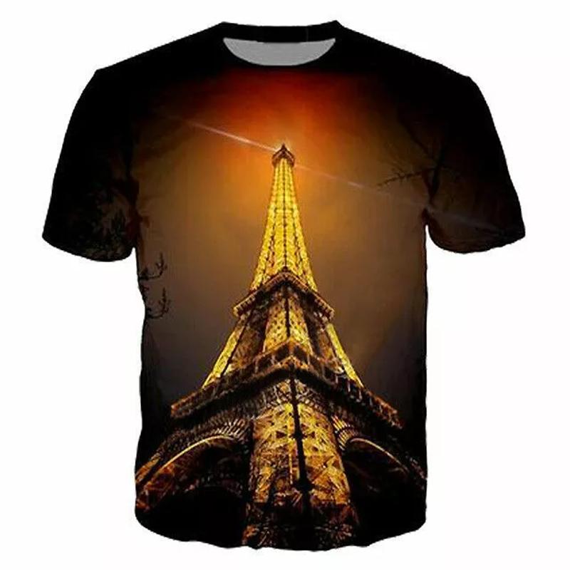 Novelty France Paris Eiffel Tower 3D Graphic Tees Y2k Men Women Short Sleeve Street Tshirt Kids Casual Oversized Tops Clothing
