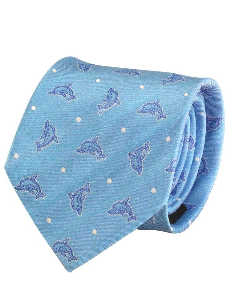[COLORATA] Colorata Bottlenose Dolphin Necktie (145 x 8.5 cm  Light Blue  Paisley  100% Silk  Jacquard Weave) Animal Dolphin  Animal Gift Present