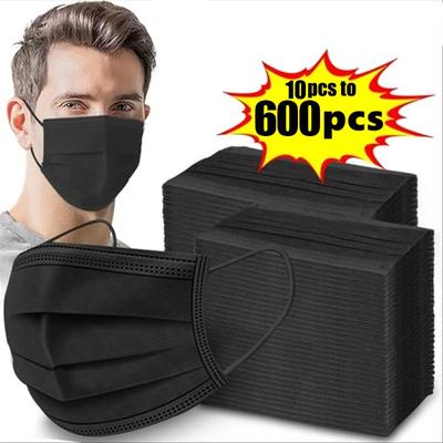 10-600pcs Máscaras Faciais Descartáveis ​​Certificadas Adultos Máscara Preta Mascarillas Quirurgicas Homologadas Máscara