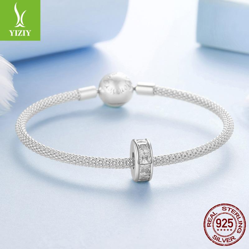 Princess Square Shine Silicone Positioning Bracelet Bead Separator Classic Versatile S925 Sterling Silver Beads